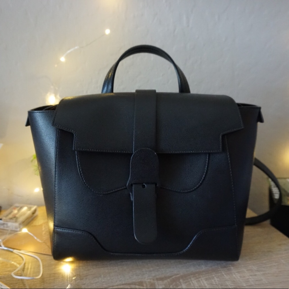 Senreve Midi Maestra in Black Pebbled Leather